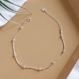925 Silver Anklet Women Beads Chain Beach Accessory