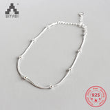 925 Silver Anklet Women Beads Chain Beach Accessory