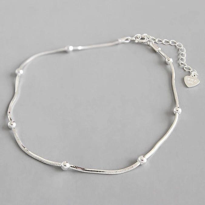 925 Silver Anklet Round Bead Snake Bone Chain Female Anklet