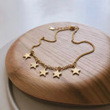 925 Silver Leaves Chain Anklet Star Round Wafer Female Feet Jewelry