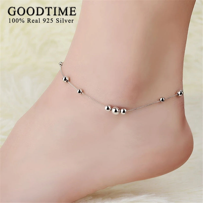 925 Silver Beads Anklet Foot Chain Jewelry Box Chain Anklets