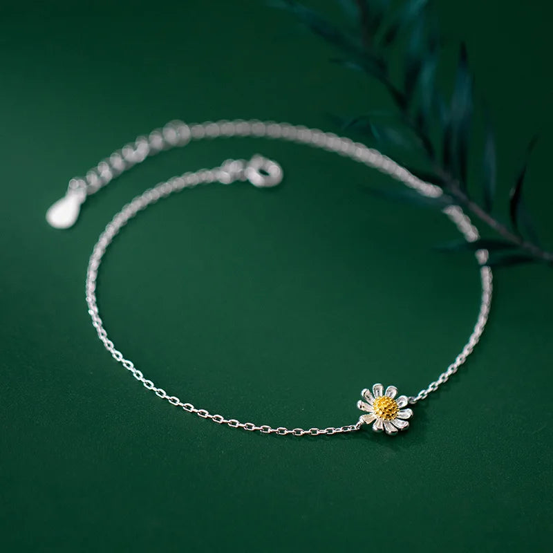 925 Silver Anklet Autumn Chrysanthemum Flower Bracelet