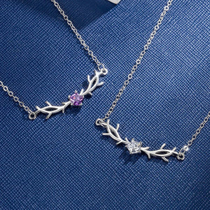 925 Silver Antlers Crystals Necklace Women Fine Jewelry