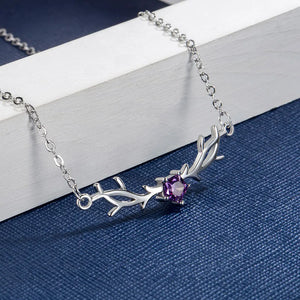 925 Silver Antlers Crystals Necklace Women Fine Jewelry
