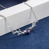 925 Silver Antlers Crystals Necklace Women Fine Jewelry