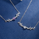 925 Silver Antlers Crystals Necklace Women Fine Jewelry