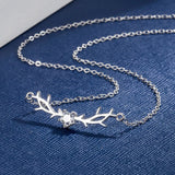 925 Silver Antlers Crystals Necklace Women Fine Jewelry