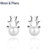 925 Silver Antlers Freshwater Pearl Stud Earrings Women Birthday Gift