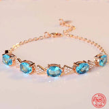 925 Silver Aquamarine Charm Bracelet Chain Women's Party Jewelry