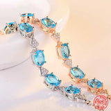 925 Silver Aquamarine Charm Bracelet Chain Women's Party Jewelry