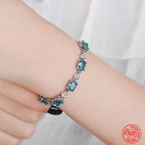925 Silver Aquamarine Charm Bracelet Chain Women's Party Jewelry