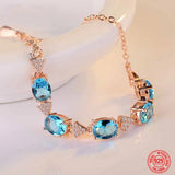925 Silver Aquamarine Charm Bracelet Chain Women's Party Jewelry