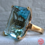 925 Silver Aquamarine Gemstone Ring Women Party Jewelry