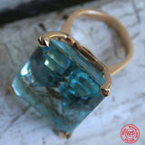 925 Silver Aquamarine Gemstone Ring Women Party Jewelry