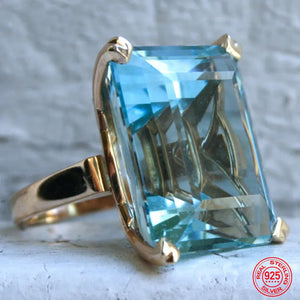 925 Silver Aquamarine Gemstone Ring Women Party Jewelry