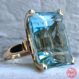 925 Silver Aquamarine Gemstone Ring Women Party Jewelry