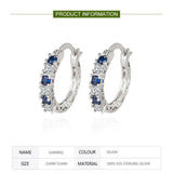925 Silver Aquamarine Hoop Earrings For Women