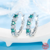 925 Silver Aquamarine Hoop Earrings For Women