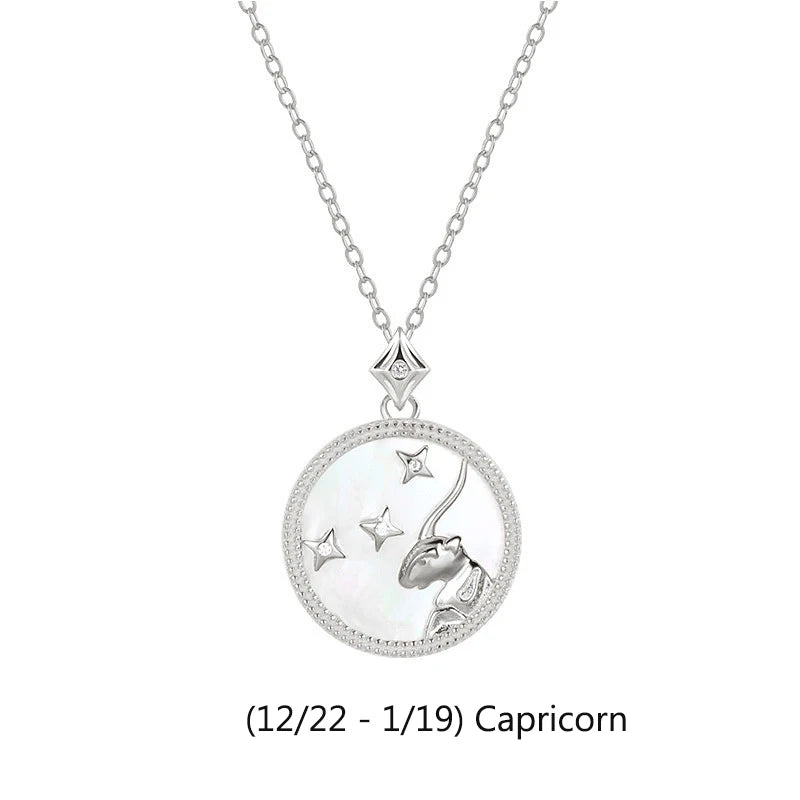 925 Silver Zodiac Constellation Shell Necklace Horoscope Signs Birthday