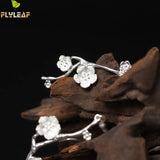 925 Silver Asymmetri Plum Flower Drop Earrings Vintage Lady Prevent Allergy