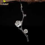 925 Silver Asymmetri Plum Flower Drop Earrings Vintage Lady Prevent Allergy