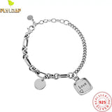 925 Silver Asymmetrical Chain Heart Bracelet Women Vintage Jewelry