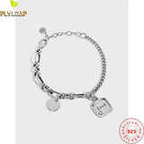 925 Silver Asymmetrical Chain Heart Bracelet Women Vintage Jewelry