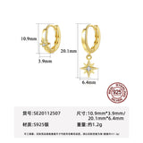 925 Silver Asymmetric Hexagram Earrings 14K Plated Clip Ear Jewelry Gift
