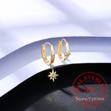925 Silver Asymmetric Hexagram Earrings 14K Plated Clip Ear Jewelry Gift