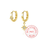 925 Silver Asymmetric Hexagram Earrings 14K Plated Clip Ear Jewelry Gift