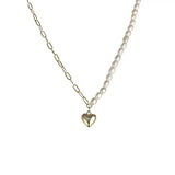 925 Silver Asymmetrical Heart Pendant Necklace with Pearl, 18k Fine Jewelry