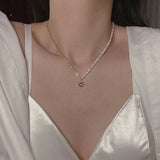 925 Silver Asymmetrical Heart Pendant Necklace with Pearl, 18k Fine Jewelry