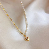 925 Silver Asymmetrical Heart Pendant Necklace with Pearl, 18k Fine Jewelry