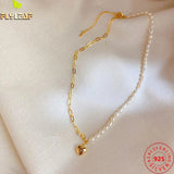 925 Silver Asymmetrical Heart Pendant Necklace with Pearl, 18k Fine Jewelry