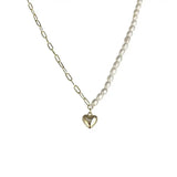925 Silver Asymmetrical Heart Pendant Necklace with Pearl, 18k Fine Jewelry