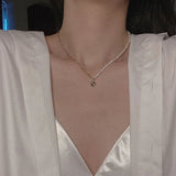 925 Silver Asymmetrical Heart Pendant Necklace with Pearl, 18k Fine Jewelry