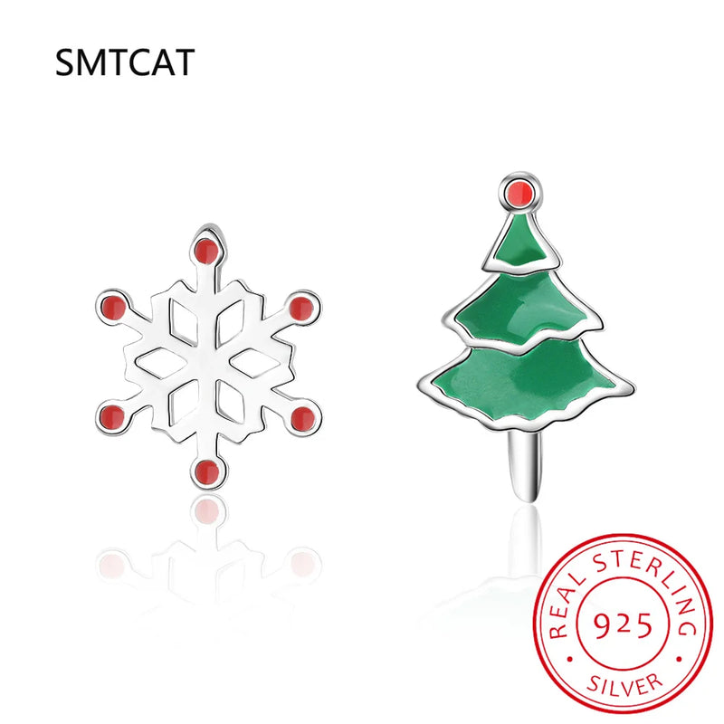925 Silver Asymmetric Snowflake Stud Earring Wedding Party Present