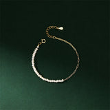 925 Silver Natural Pearl Bracelet Asymmetric Splicing Charm Jewelry
