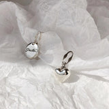 925 Silver Asymmetric Stud Earrings LOVE Heart Pendant Jewelry