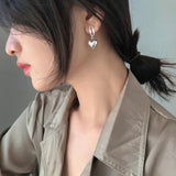 925 Silver Asymmetric Stud Earrings LOVE Heart Pendant Jewelry