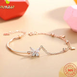 925 Silver Zircon Butterfly Charm Bracelet Rose Plating