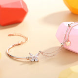 925 Silver Zircon Butterfly Charm Bracelet Rose Plating