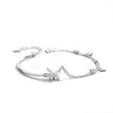 925 Silver Zircon Butterfly Charm Bracelet Rose Plating