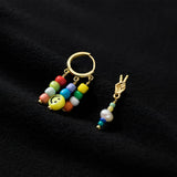 925 Silver Colorful Beads Smiley Stud Earrings for Women