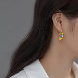 925 Silver Colorful Beads Smiley Stud Earrings for Women