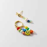 925 Silver Colorful Beads Smiley Stud Earrings for Women