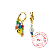 925 Silver Colorful Beads Smiley Stud Earrings for Women