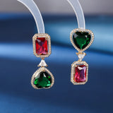 925 Silver Asymmetrical Drop Earrings CZ Inlay Long Dangle Wedding Jewelry