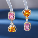 925 Silver Asymmetrical Drop Earrings CZ Inlay Long Dangle Wedding Jewelry