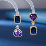 925 Silver Asymmetrical Drop Earrings CZ Inlay Long Dangle Wedding Jewelry